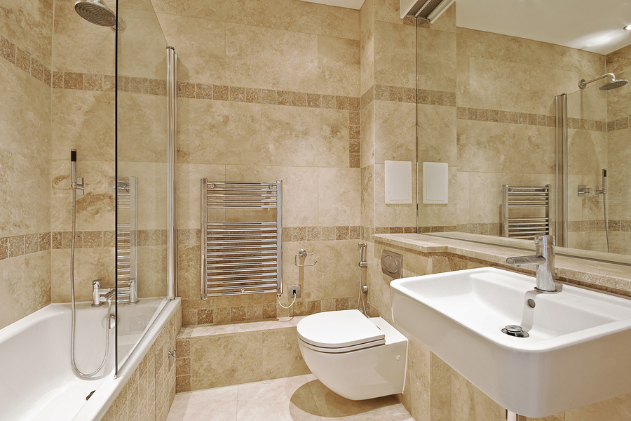 modern bathroom with marble and natural stone